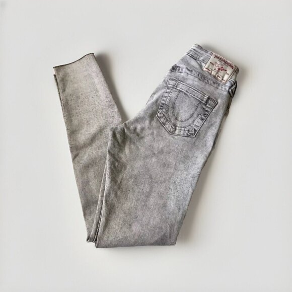 True Religion Jennie Curvy Mid Rise Super Skinny Raw Hem Size 29 Light‎ Gray - Picture 10 of 10